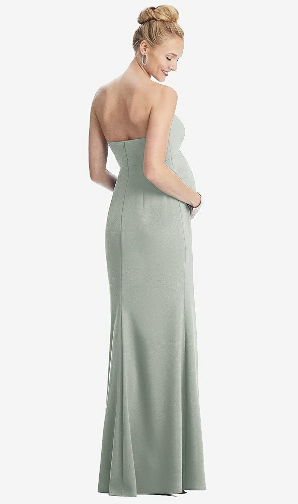 Back View - Willow Green Strapless Crepe Maternity Dress with Trumpet Skirt