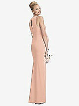 Rear View Thumbnail - Pale Peach Sleeveless Halter Maternity Dress with Front Slit