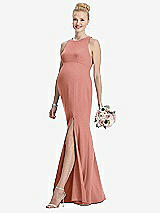 Front View Thumbnail - Desert Rose Sleeveless Halter Maternity Dress with Front Slit