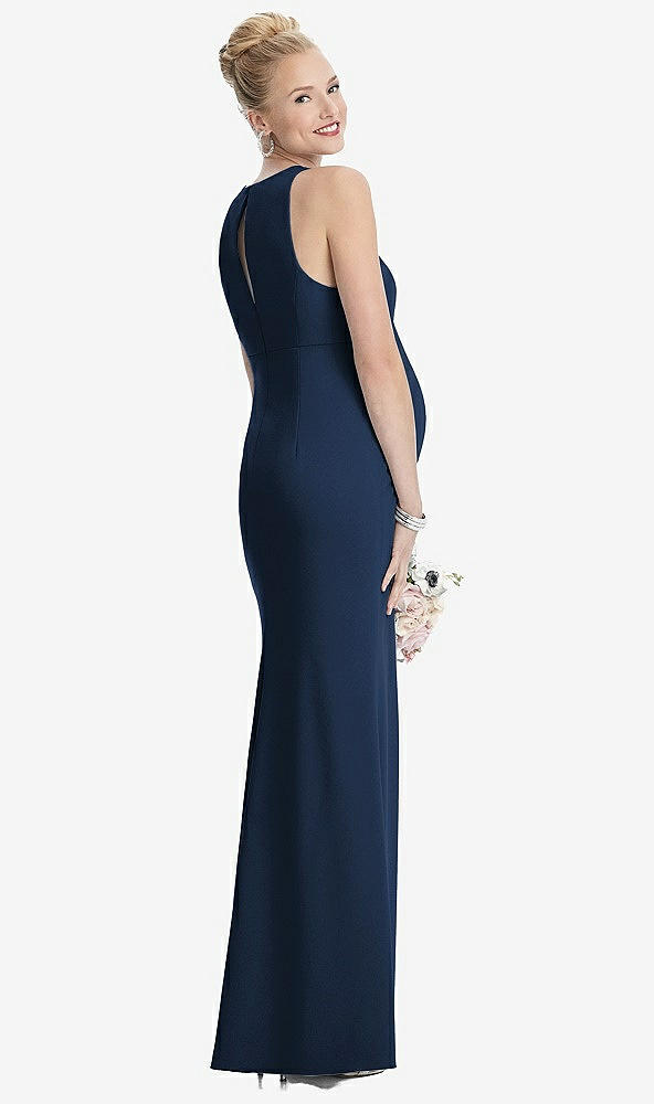 Back View - Midnight Navy Sleeveless Halter Maternity Dress with Front Slit