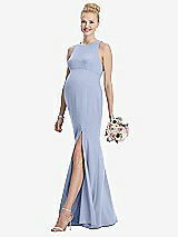 Front View Thumbnail - Sky Blue Sleeveless Halter Maternity Dress with Front Slit