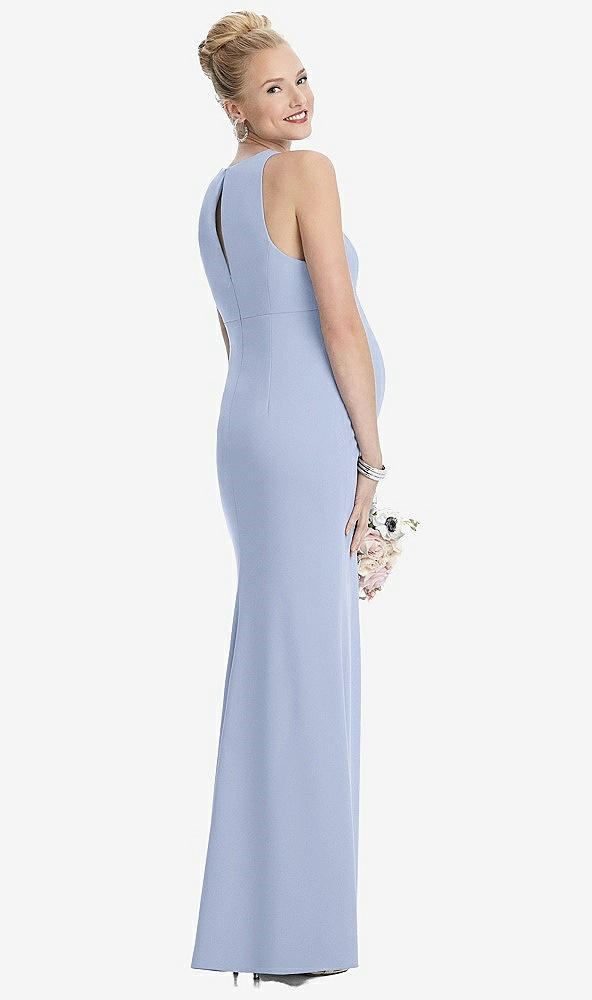 Back View - Sky Blue Sleeveless Halter Maternity Dress with Front Slit