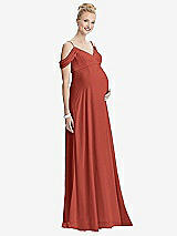 Front View Thumbnail - Amber Sunset Draped Cold-Shoulder Chiffon Maternity Dress