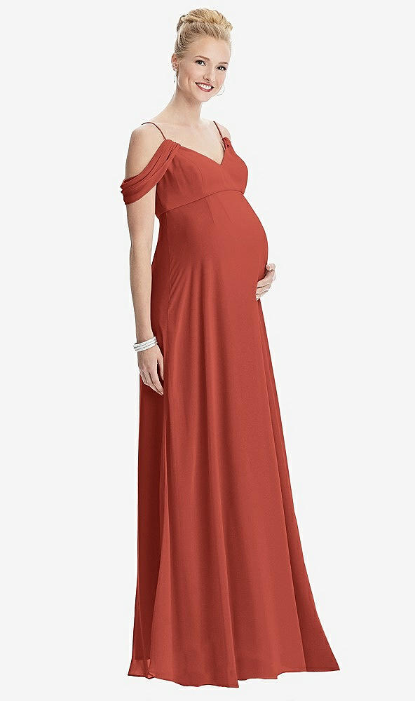 Front View - Amber Sunset Draped Cold-Shoulder Chiffon Maternity Dress