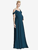 Front View Thumbnail - Atlantic Blue Draped Cold-Shoulder Chiffon Maternity Dress