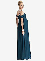 Rear View Thumbnail - Atlantic Blue Draped Cold-Shoulder Chiffon Maternity Dress