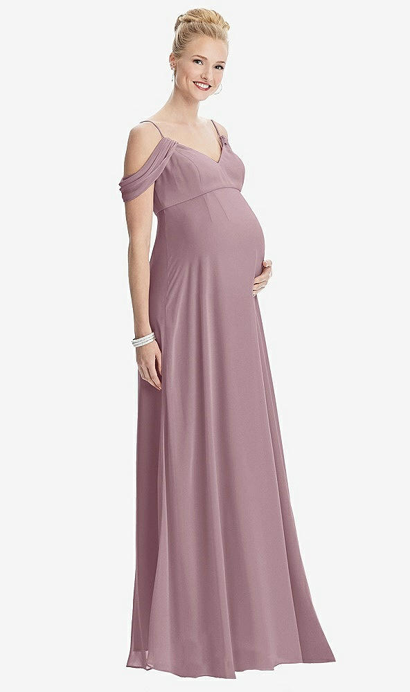 Front View - Dusty Rose Draped Cold-Shoulder Chiffon Maternity Dress