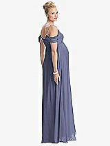 Rear View Thumbnail - French Blue Draped Cold-Shoulder Chiffon Maternity Dress