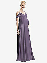 Front View Thumbnail - Lavender Draped Cold-Shoulder Chiffon Maternity Dress