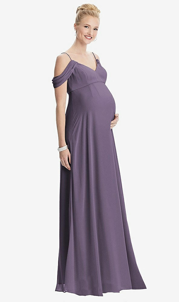Front View - Lavender Draped Cold-Shoulder Chiffon Maternity Dress