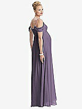 Rear View Thumbnail - Lavender Draped Cold-Shoulder Chiffon Maternity Dress