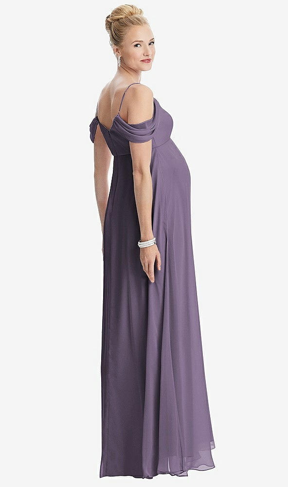 Back View - Lavender Draped Cold-Shoulder Chiffon Maternity Dress