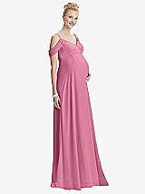Front View Thumbnail - Orchid Pink Draped Cold-Shoulder Chiffon Maternity Dress