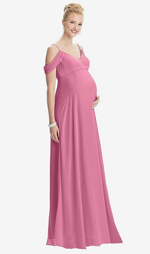 Front View - Orchid Pink Draped Cold-Shoulder Chiffon Maternity Dress