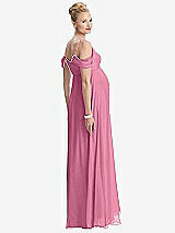 Rear View Thumbnail - Orchid Pink Draped Cold-Shoulder Chiffon Maternity Dress