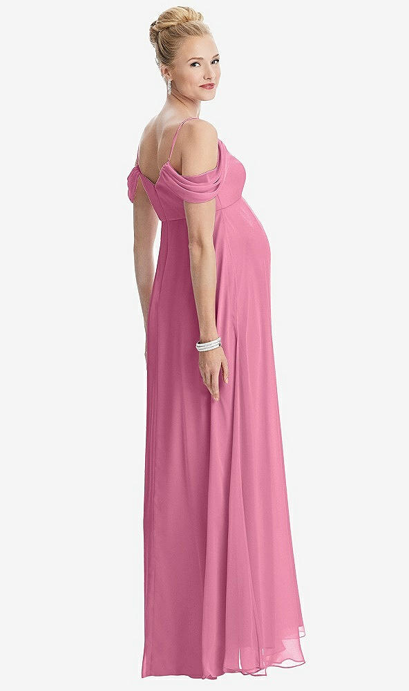 Back View - Orchid Pink Draped Cold-Shoulder Chiffon Maternity Dress