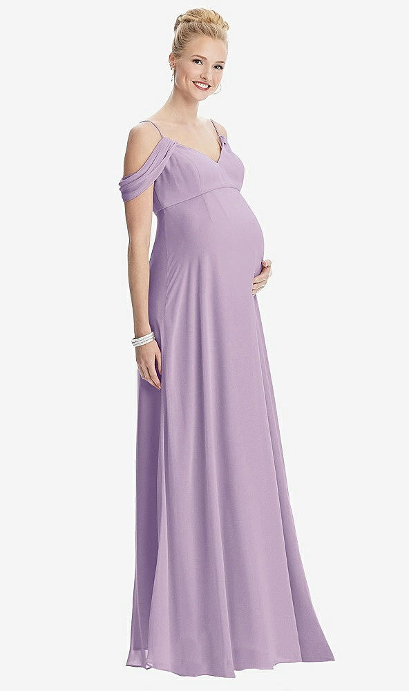 Front View - Pale Purple Draped Cold-Shoulder Chiffon Maternity Dress