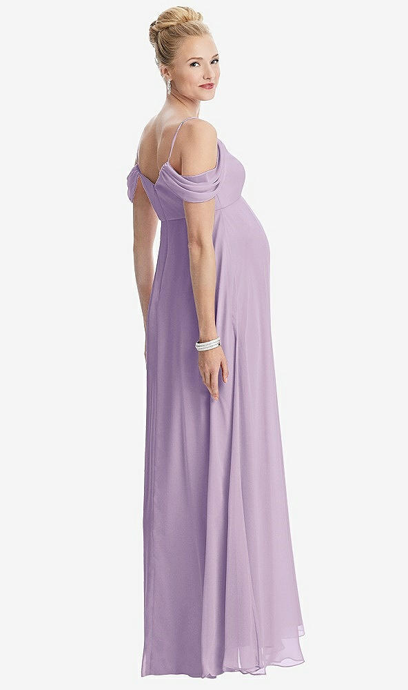 Back View - Pale Purple Draped Cold-Shoulder Chiffon Maternity Dress