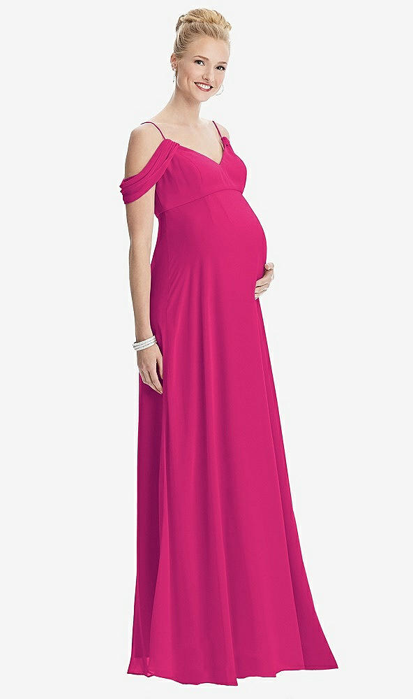 Front View - Think Pink Draped Cold-Shoulder Chiffon Maternity Dress