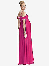 Rear View Thumbnail - Think Pink Draped Cold-Shoulder Chiffon Maternity Dress