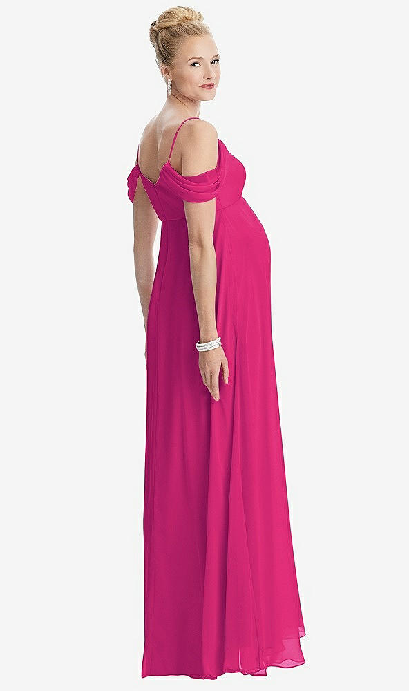 Back View - Think Pink Draped Cold-Shoulder Chiffon Maternity Dress