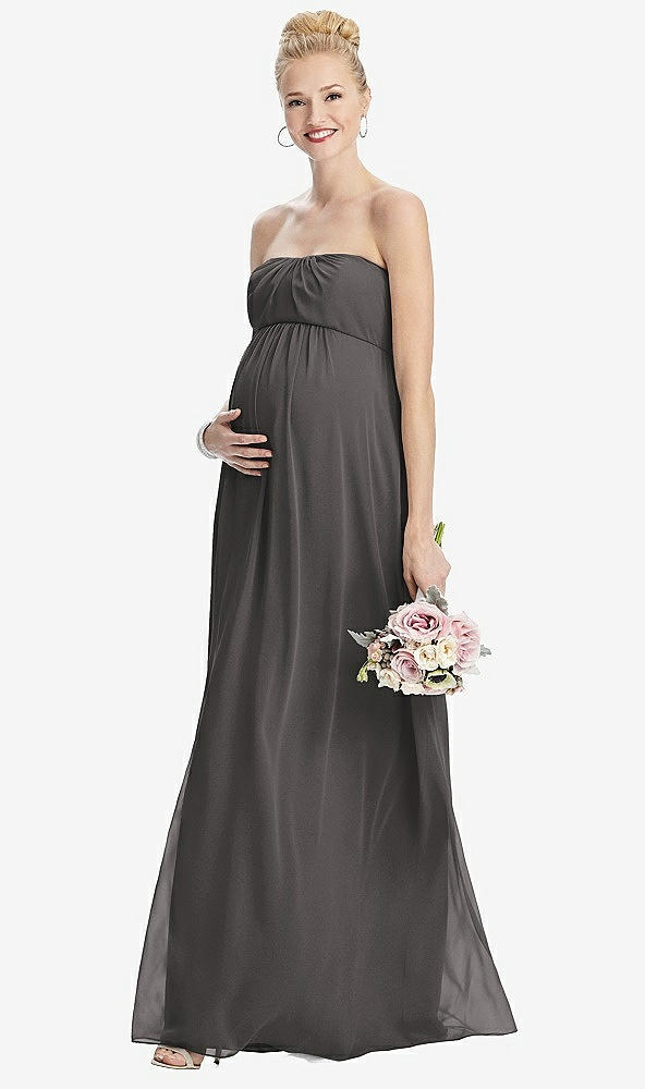 Front View - Caviar Gray Strapless Chiffon Shirred Skirt Maternity Dress