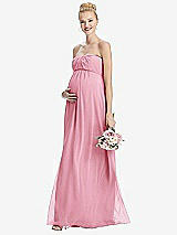 Front View Thumbnail - Peony Pink Strapless Chiffon Shirred Skirt Maternity Dress