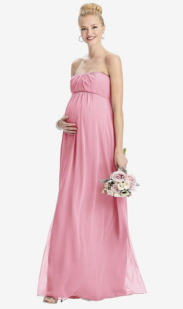 Front View - Peony Pink Strapless Chiffon Shirred Skirt Maternity Dress
