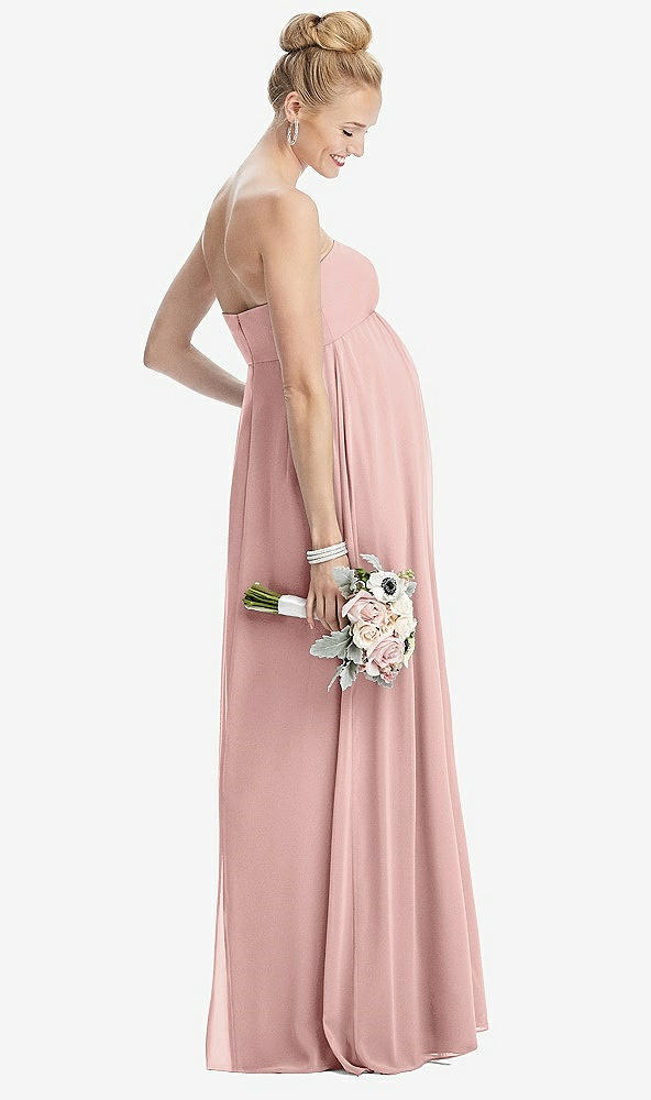 Back View - Rose - PANTONE Rose Quartz Strapless Chiffon Shirred Skirt Maternity Dress