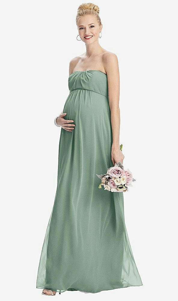 Front View - Seagrass Strapless Chiffon Shirred Skirt Maternity Dress