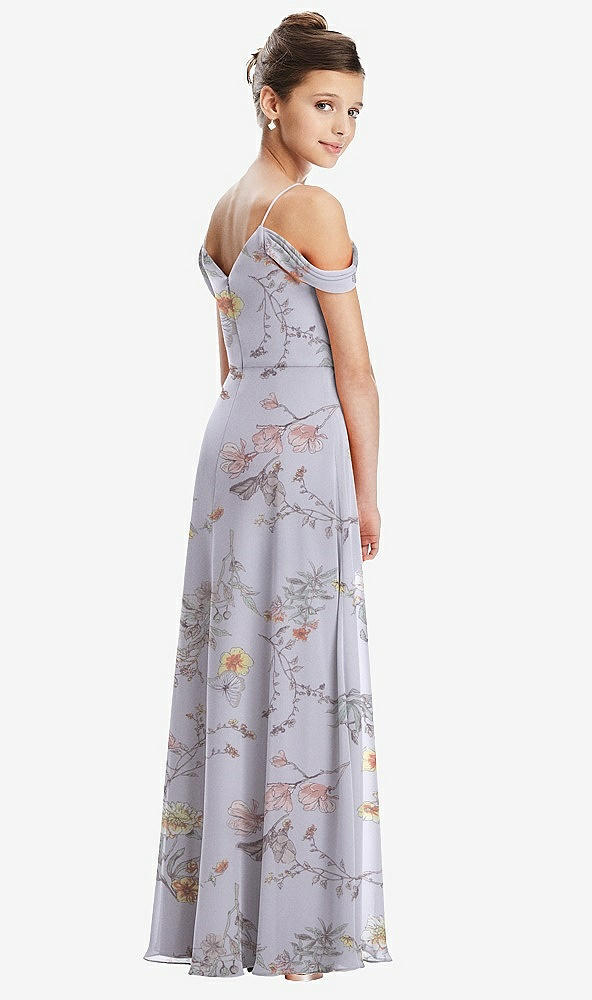 Back View - Butterfly Botanica Silver Dove Draped Cold Shoulder Chiffon Juniors Dress