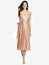 Front View Thumbnail - Copper Rose Spaghetti Strap Flared Skirt Sequin Midi Dress