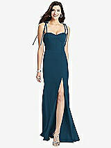 Front View Thumbnail - Atlantic Blue Bustier Crepe Gown with Adjustable Bow Straps