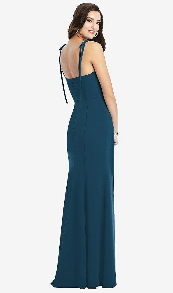 Back View - Atlantic Blue Bustier Crepe Gown with Adjustable Bow Straps