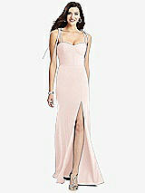 Front View Thumbnail - Blush Bustier Crepe Gown with Adjustable Bow Straps