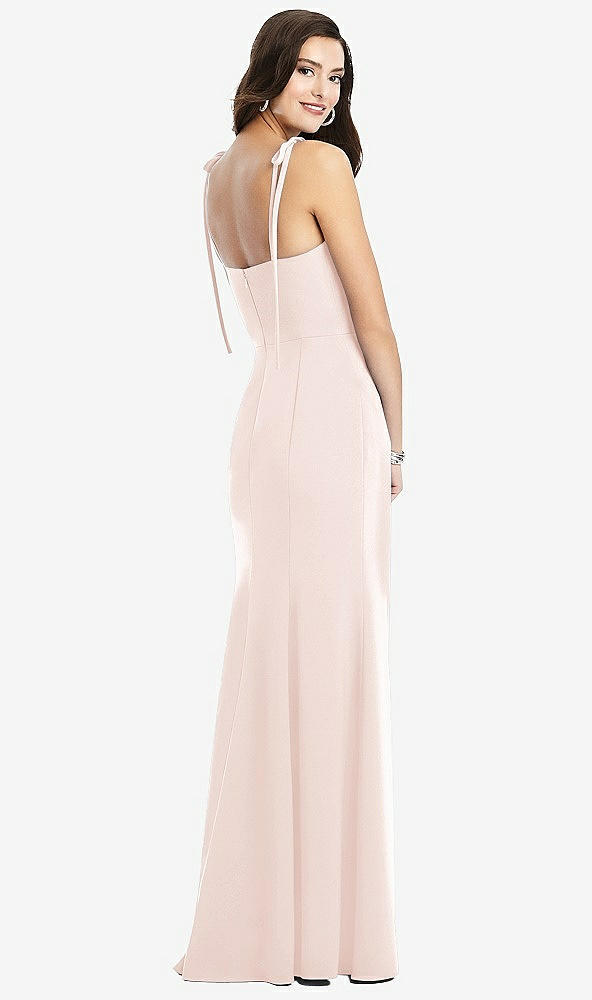 Back View - Blush Bustier Crepe Gown with Adjustable Bow Straps
