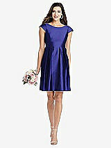 Front View Thumbnail - Electric Blue Cap Sleeve Pleated Skirt Cocktail Dress with Pockets