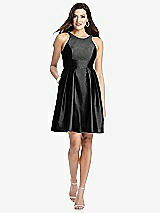 Front View Thumbnail - Black Halter Pleated Skirt Cocktail Dress with Pockets