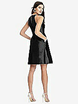 Rear View Thumbnail - Black Halter Pleated Skirt Cocktail Dress with Pockets