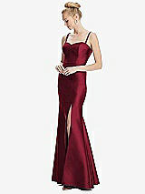 Front View Thumbnail - Burgundy Bustier Bodice Satin Trumpet Gown