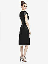 Rear View Thumbnail - Black Cap Sleeve V-Neck Satin Midi Dress with Pockets