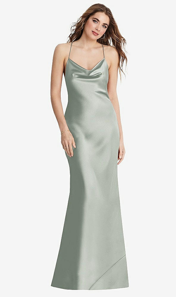 Back View - Willow Green Cowl-Neck Convertible Maxi Slip Dress - Reese