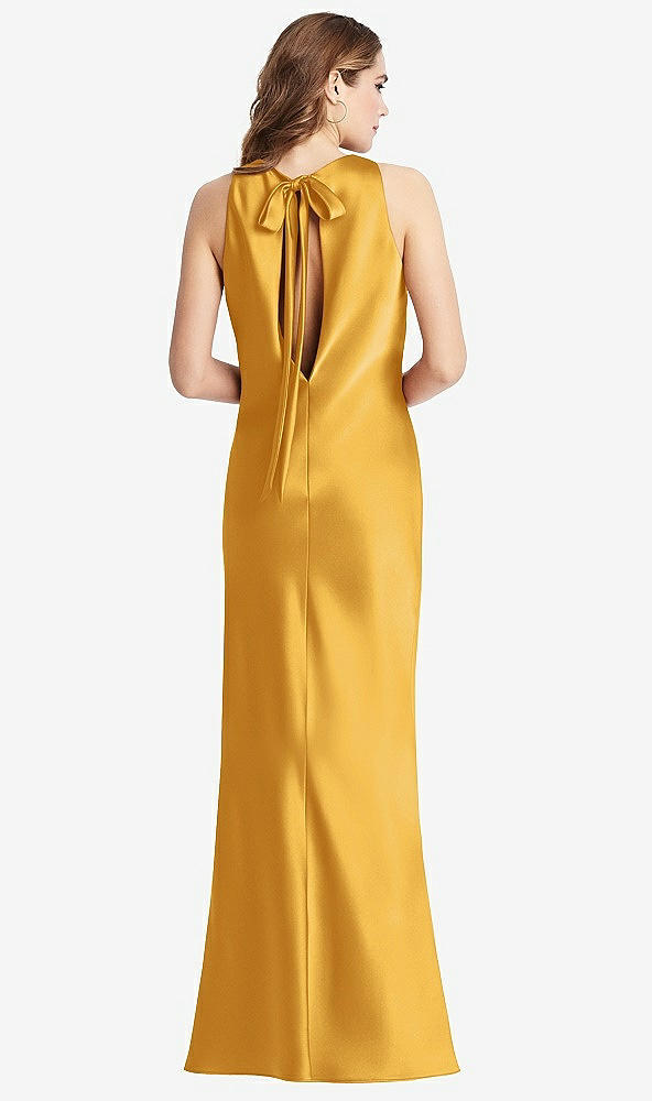 Front View - NYC Yellow Tie Neck Low Back Maxi Tank Dress - Marin