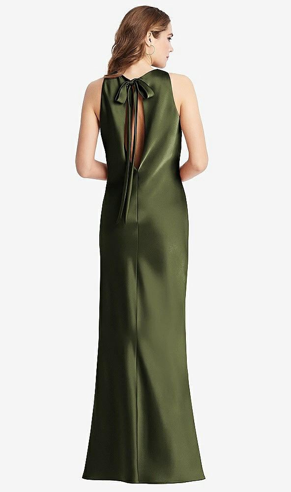Front View - Olive Green Tie Neck Low Back Maxi Tank Dress - Marin