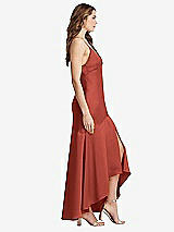 Side View Thumbnail - Amber Sunset Asymmetrical Drop Waist High-Low Slip Dress - Devon