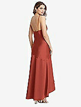 Rear View Thumbnail - Amber Sunset Asymmetrical Drop Waist High-Low Slip Dress - Devon
