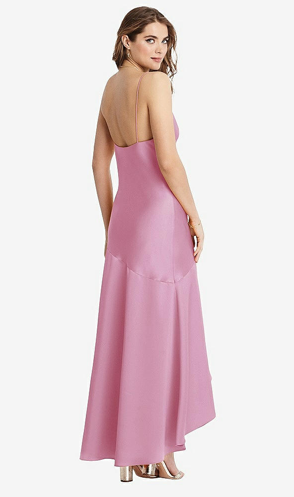 Back View - Powder Pink Asymmetrical Drop Waist High-Low Slip Dress - Devon