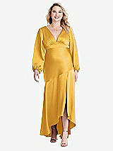 Alt View 1 Thumbnail - NYC Yellow Puff Sleeve Asymmetrical Drop Waist High-Low Slip Dress - Teagan