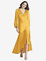 Front View Thumbnail - NYC Yellow Puff Sleeve Asymmetrical Drop Waist High-Low Slip Dress - Teagan