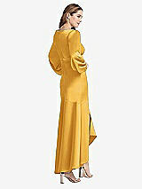 Rear View Thumbnail - NYC Yellow Puff Sleeve Asymmetrical Drop Waist High-Low Slip Dress - Teagan